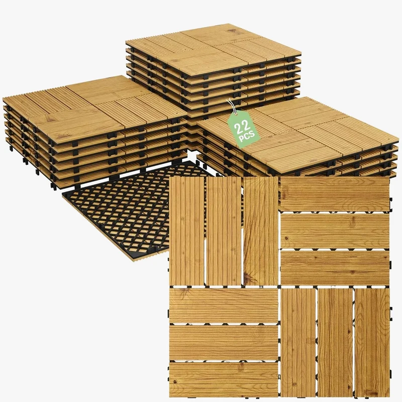 Dalles terrasse bois acacia clipsables 305mm interieur exterieur