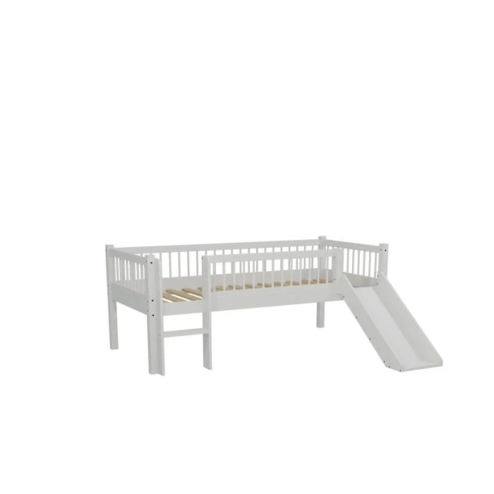 Lit mezzanine FORREST 90x200cm avec toboggan en hêtre blanc Vipack