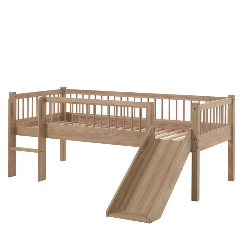 Lit mezzanine bas avec échelle et toboggan FORREST 90x200 cm Chêne Vipack