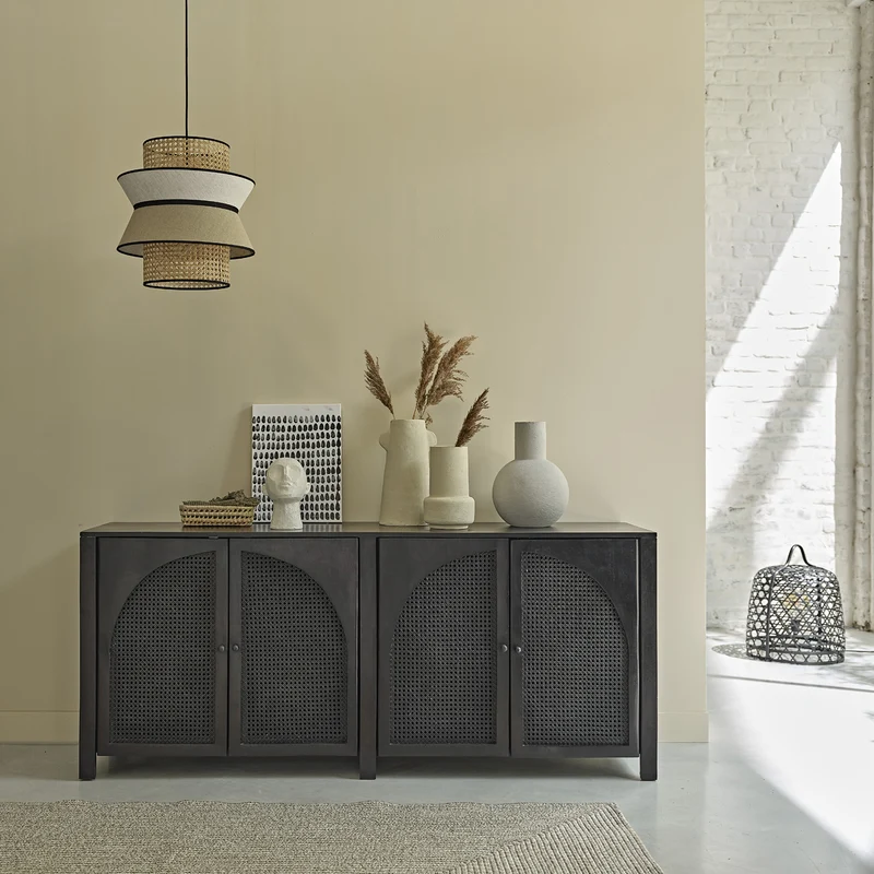 Buffet en manguier massif et cannage noir 175 cm