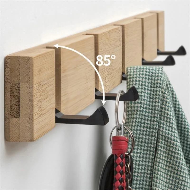 Porte Manteau Mural Bois crochets rabattables