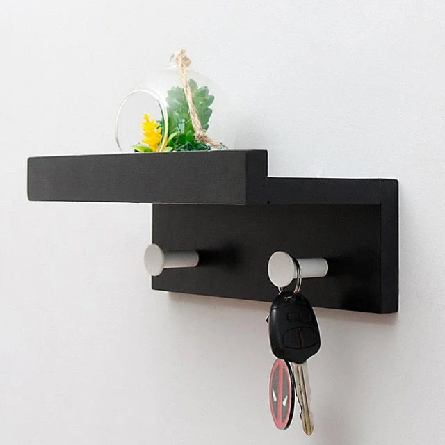 Porte Manteau Mural Bois Noir avec étagère