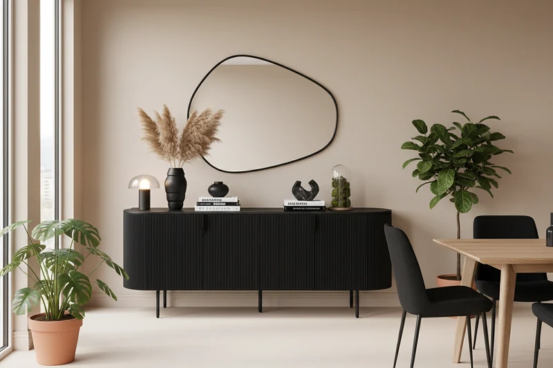Buffet bas 4 portes cannelé noir - Lagosy