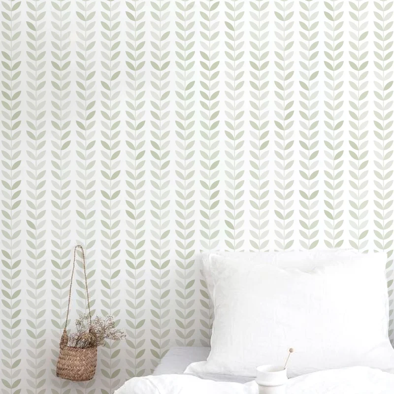 Papier peint vinyle adhésif motif feuilles vintage sauge claire 50 x 300 cm - Decochic