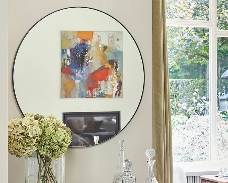 Miroir rond mural noir design - Hoop
