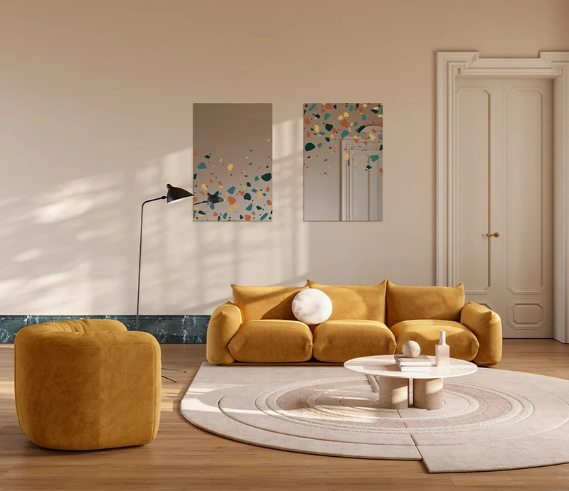 Grand miroir mural rectangulaire 120x80cm avec motif - Terrazzo