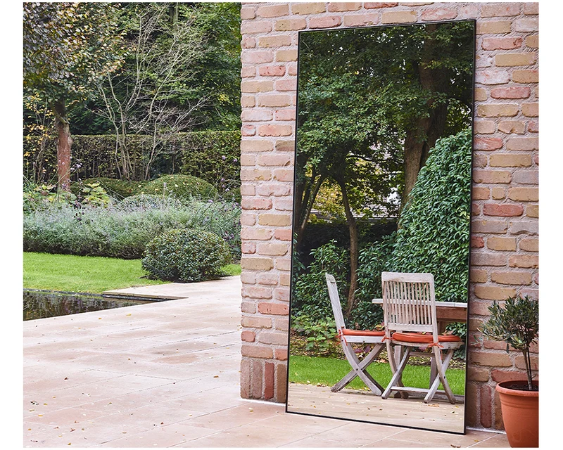 Grand miroir extérieur jardin 175x80 cm aluminium noir – Lucka
