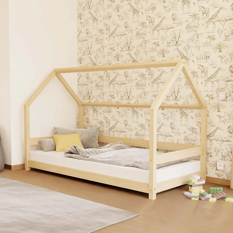 Lit Montessori Benlemi Lucky avec baldaquin latéral - Plusieurs couleurs et tailles disponibles