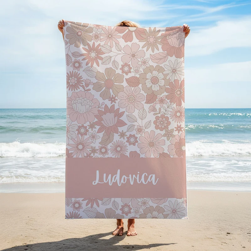 Serviette de plage personnalisée à motif floral rétro - Plusieurs tailles disponibles