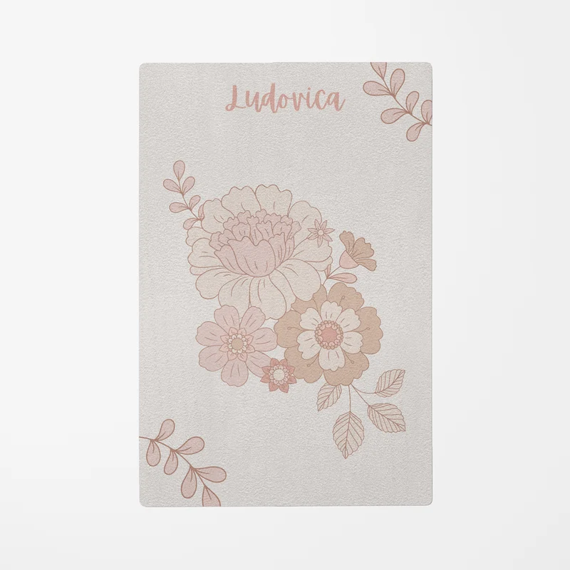 Tapis enfant à fleurs rétro - Plusieurs tailles disponibles - Prénom personnalisable