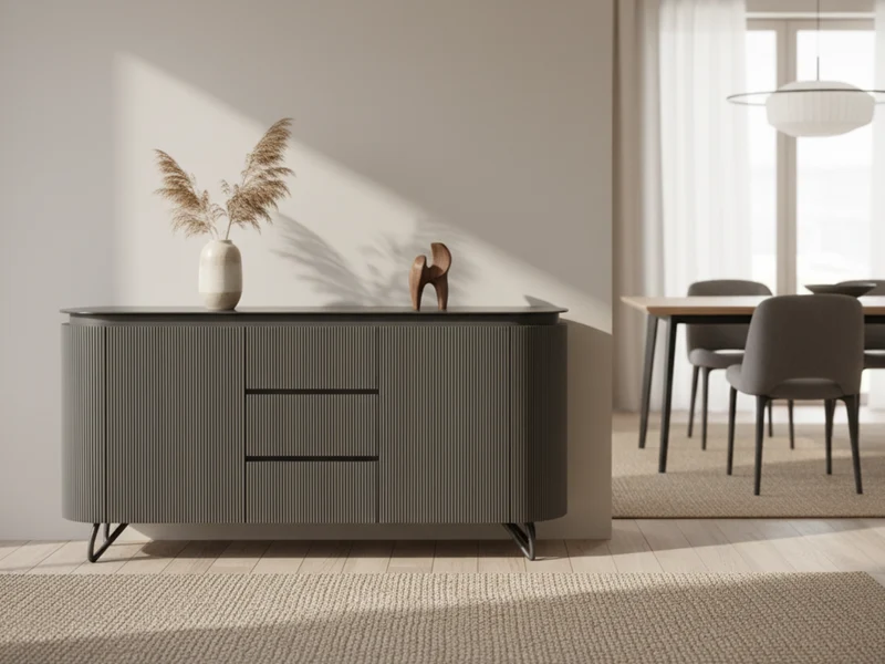 Buffet bas gris laque pieds métal - Columbus