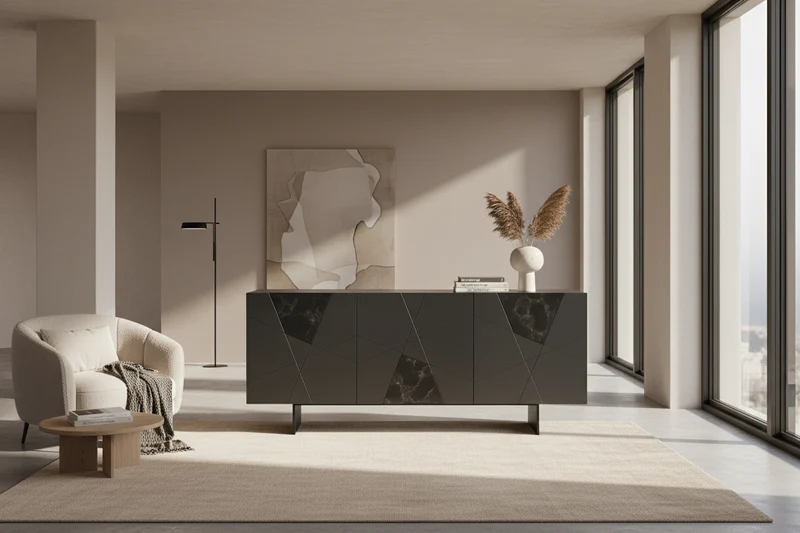 Buffet bas laque et marbre - Adely