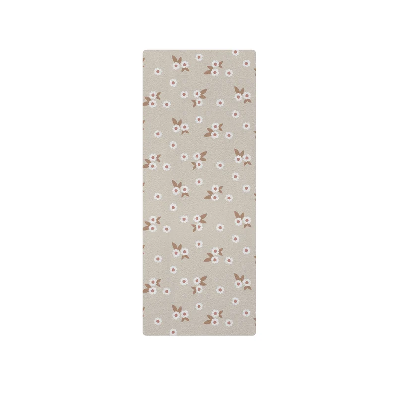 Tapis de yoga enfant beige à motifs floraux - Prénom personnalisable - Plusieurs tailles disponibles