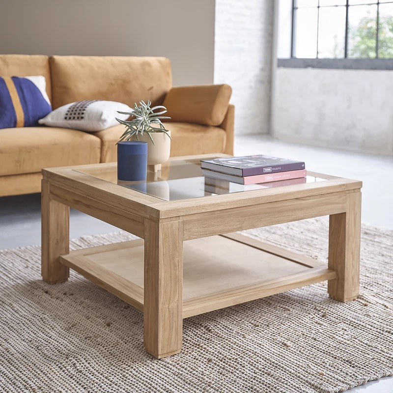 Table basse en teck massif 80 cm