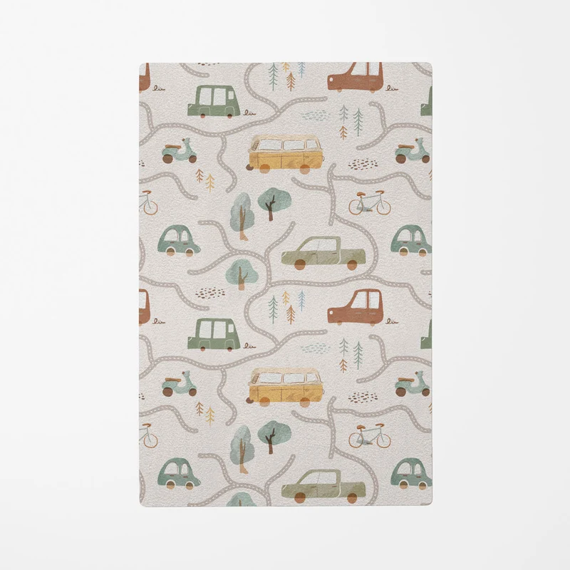 Tapis de chambre d'enfant « Voitures de voyage » - Plusieurs tailles disponibles - Nom personnalisable