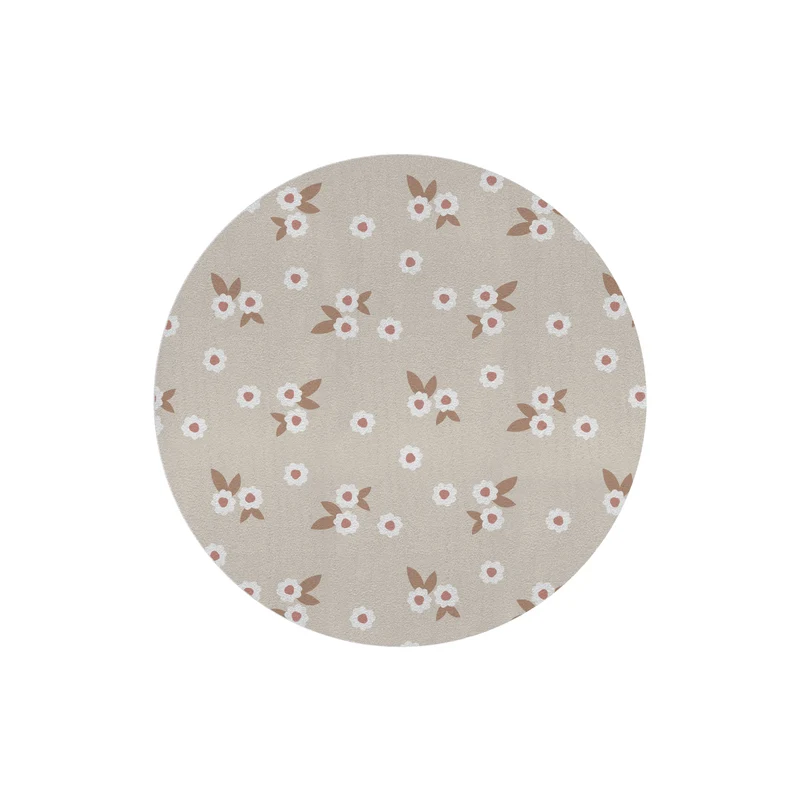 Tapis rond pour enfant à motifs floraux beiges