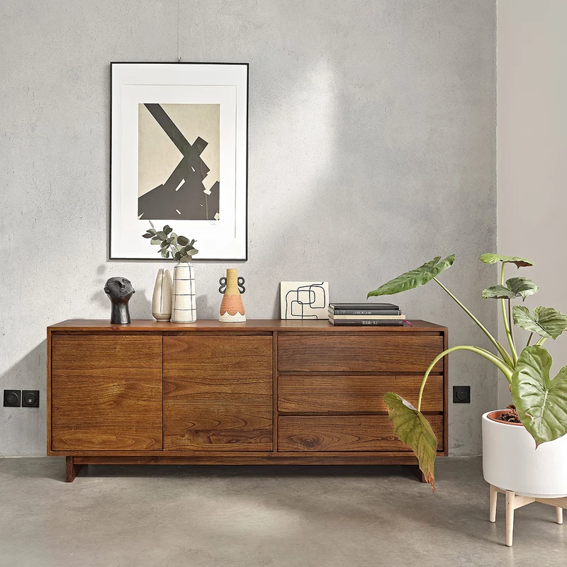 Buffet en mindi massif finition noyer 180 cm