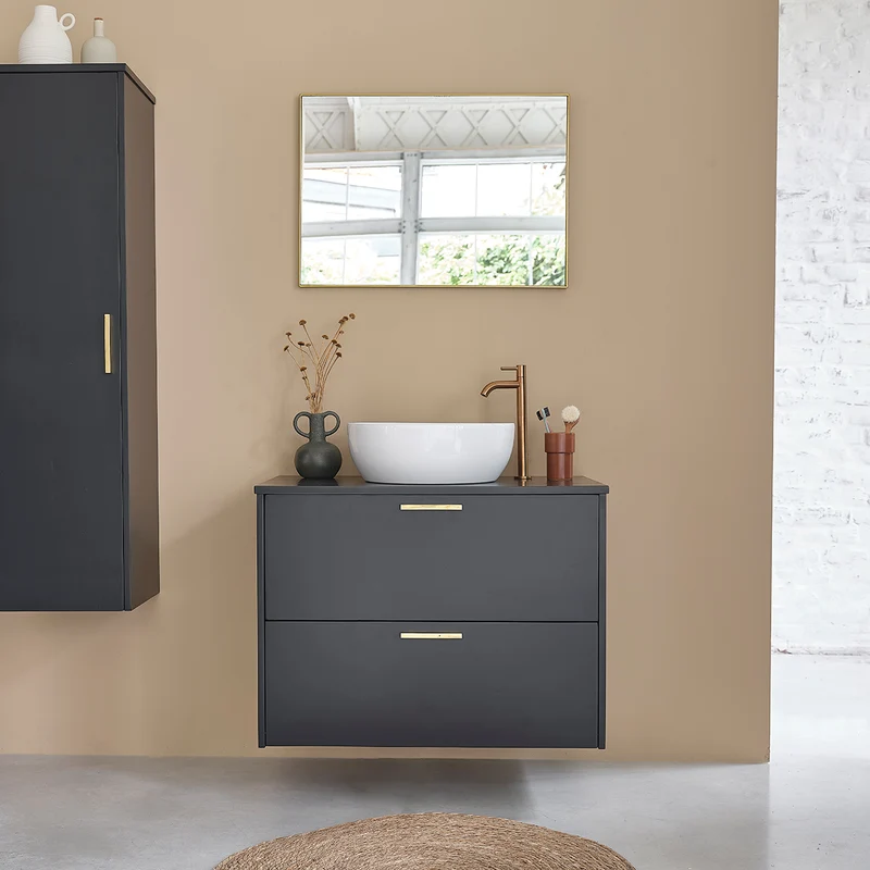 Meuble sous vasque en acacia massif suspendu 80 cm noir