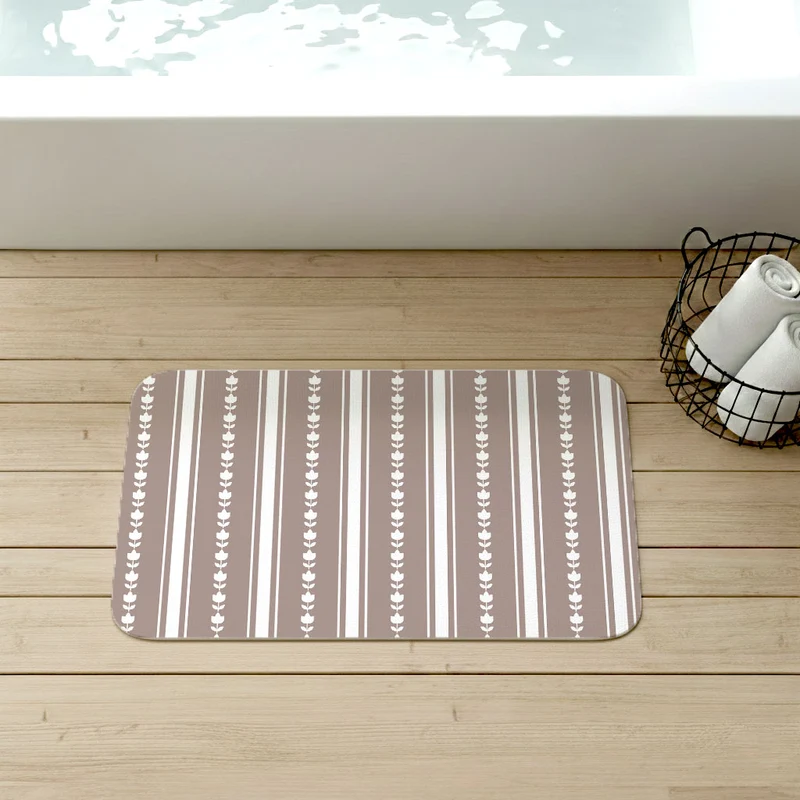 Tapis de bain antidérapant en lin à motifs floraux - Disponible en plusieurs couleurs et tailles