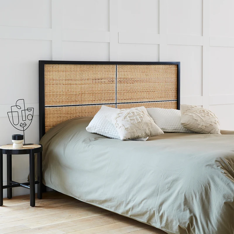Tête de lit en rotin et acajou massif 160 cm