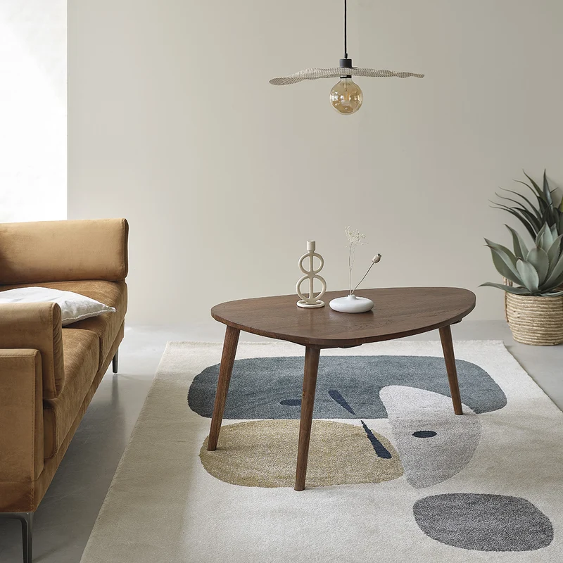Table basse en mindi massif finition noyer 100 cm