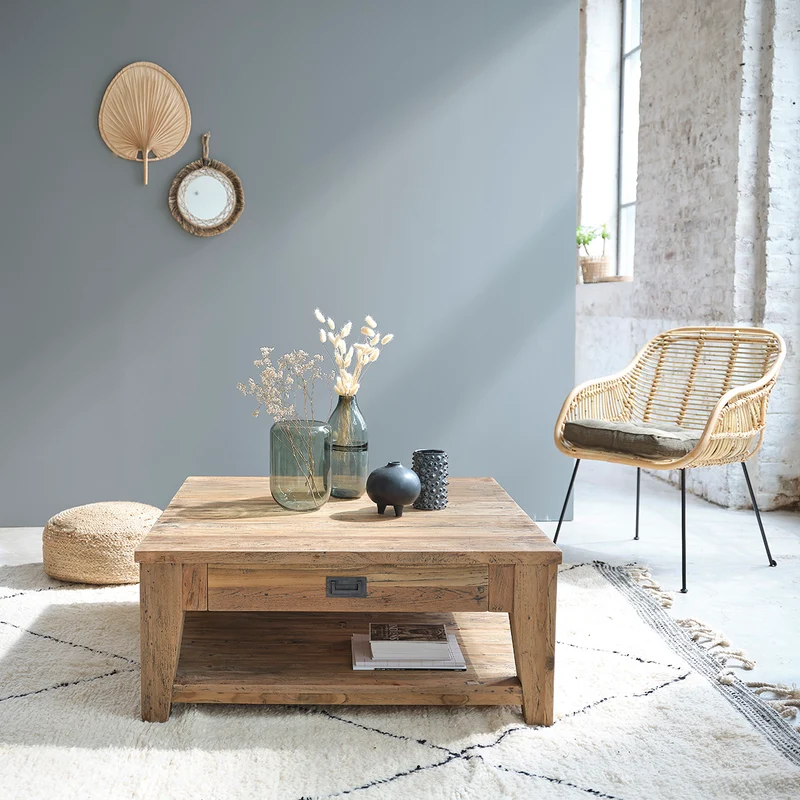 Table basse en teck massif recyclé 100 cm