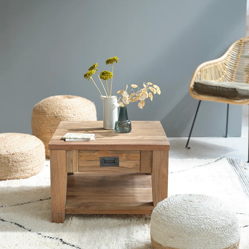 Table basse en teck massif recyclé 60 cm
