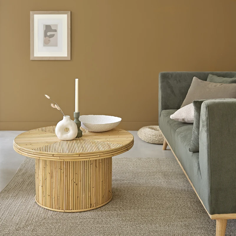 Table basse en canne de rotin Ø 80 cm