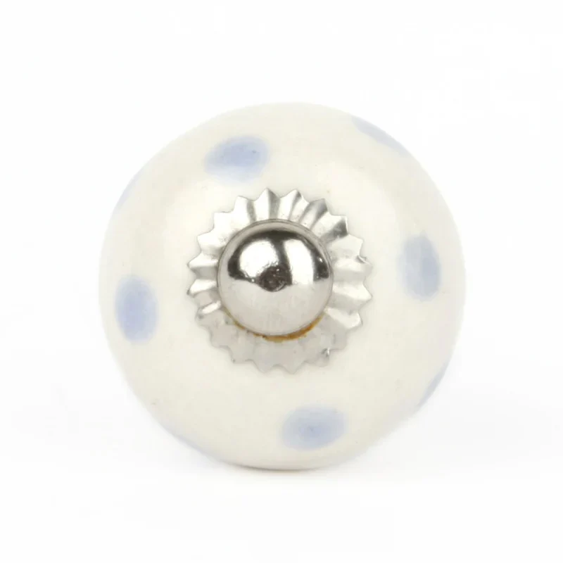 Grande poignée de porte en céramique blanche à pois violets