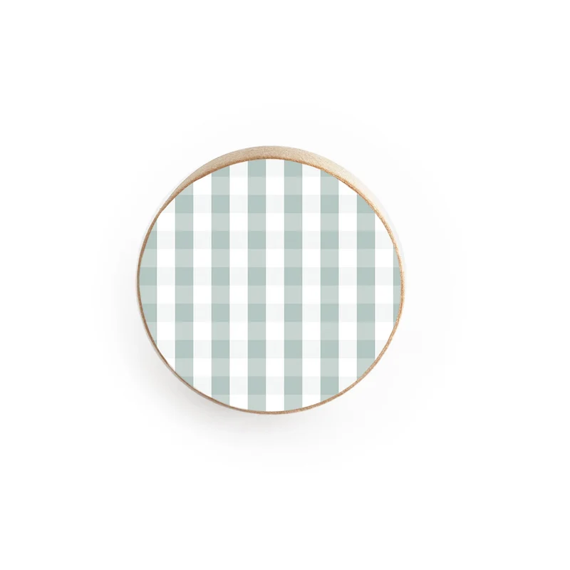 Poignée de porte en bois à petit motif Vichy - Plusieurs couleurs disponibles