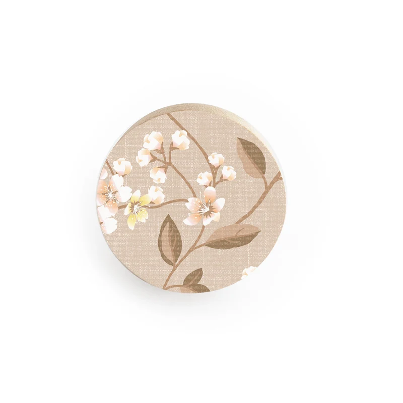 Bouton en bois floral vintage