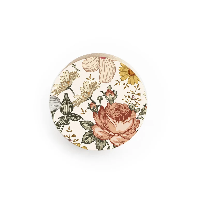 Bouton En Bois Fleurs Vintage