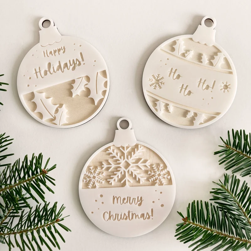 Lot de 3 boules de Noël avec écriture de Noël en bois et acrylique