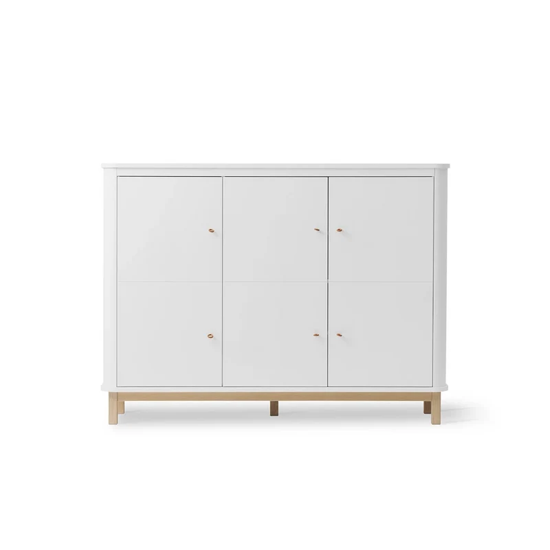 Armoire à plusieurs placards avec 3 portes, blanche et bois, Oliver Furniture