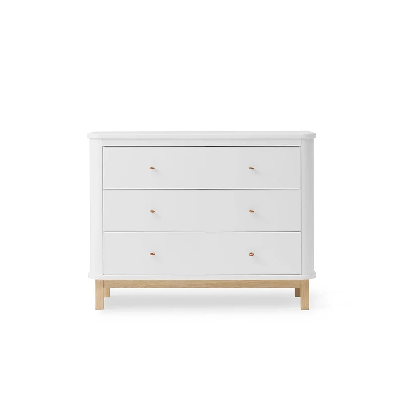 Commode à 3 tiroirs Oliver Furniture en bois, blanche et bois (barrière en option)