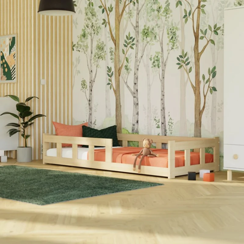 Lit bas pour enfant FENCE Benlemi avec 2 barrières latérales – Plus de couleurs et de tailles disponibles