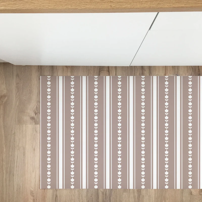 Tapis vinyle motif lin fleuri - Plus de tailles et de couleurs disponibles