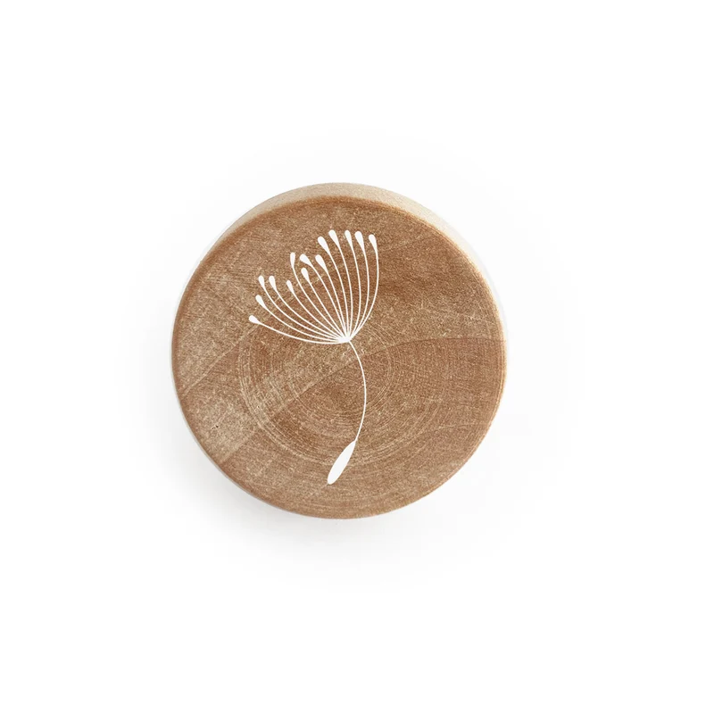Bouton en bois avec motif pissenlits en relief