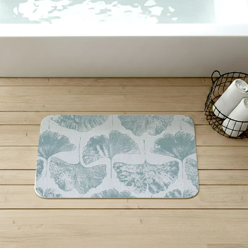 Tapis de bain antidérapant à motif de feuilles de ginkgo - Disponible en plusieurs couleurs et tailles