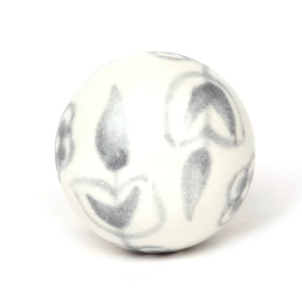 Bouton rond en céramique blanche avec fleurs grises