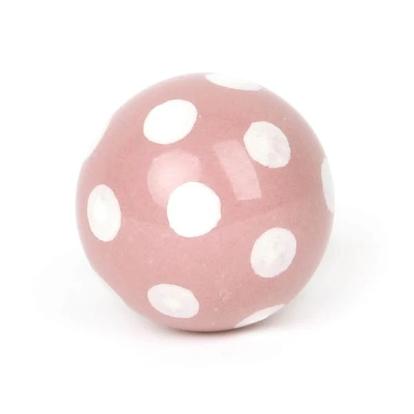 Bouton en céramique rose à pois blancs