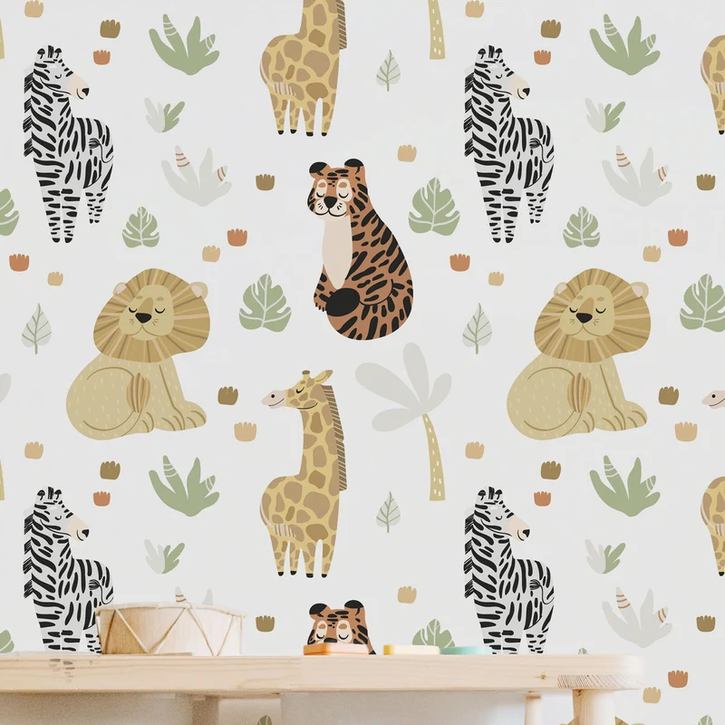 Papier peint adhésif vinyle Lazy Jungle multicolore 50x300 cm-Decochic