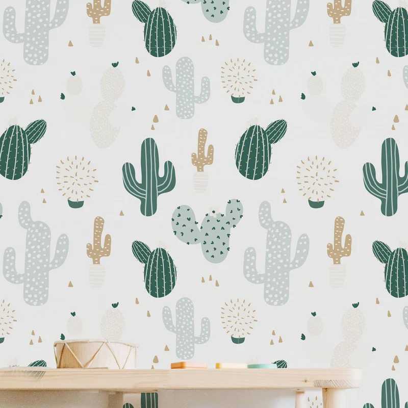 Papier peint adhésif vinyle cactus vert et beige 50x300 cm - Decochic