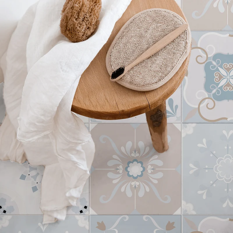 Autocollants vintage bleu et taupe pour carrelage - Plusieurs tailles disponibles