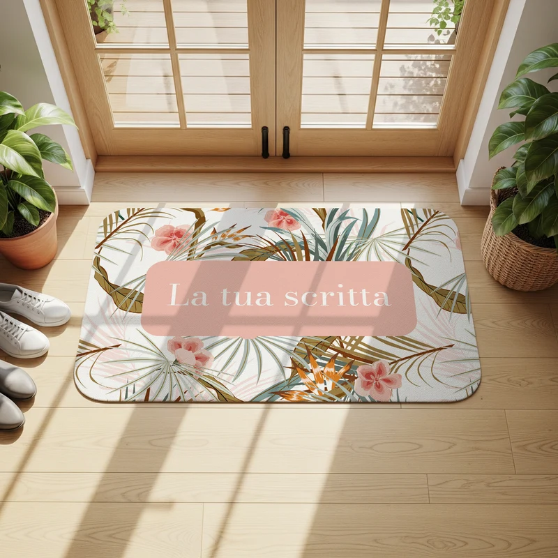 Paillasson à motif plantes tropicales - Plusieurs tailles disponibles - Texte personnalisable
