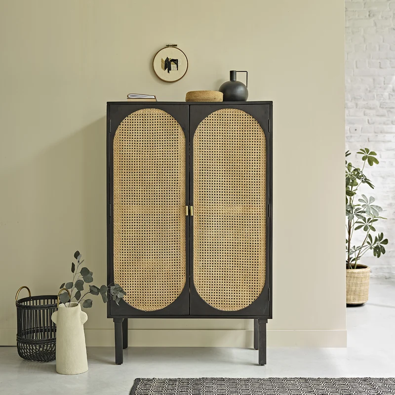 Armoire en manguier massif et cannage 90 cm