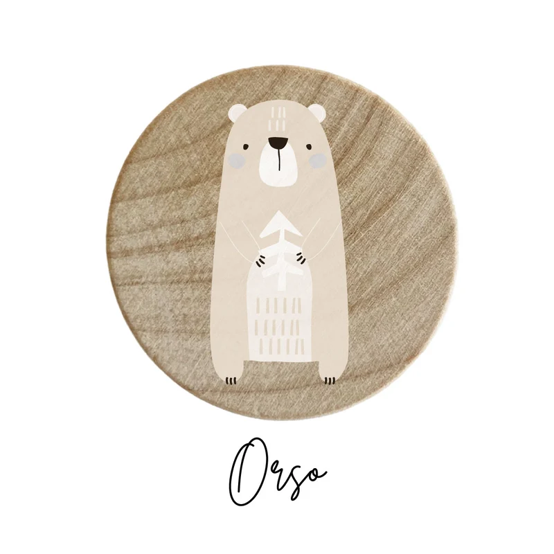 Bouton en bois avec motif Woodland Friends en relief - Plus de motifs disponibles