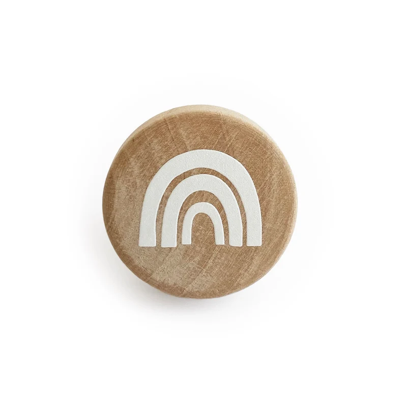 Bouton de porte en bois avec motif arc-en-ciel en relief - Plusieurs couleurs disponibles