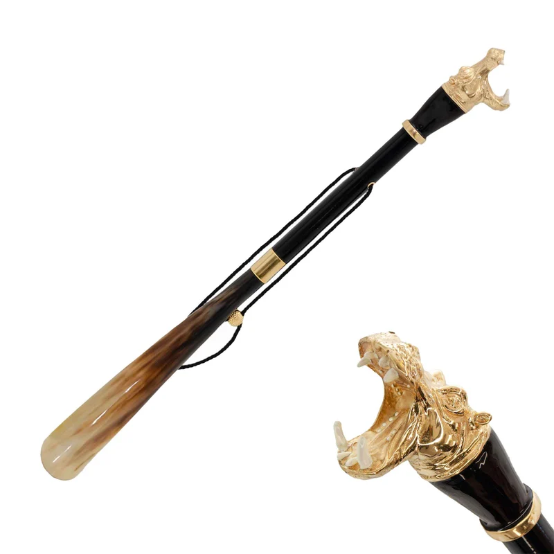 Shoehorn HIPPO with Enameled Brass Handle by Pasotti