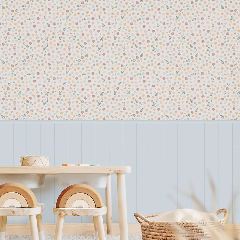 Papier peint Happy Flower Boiserie - Plus de couleurs et de tailles disponibles